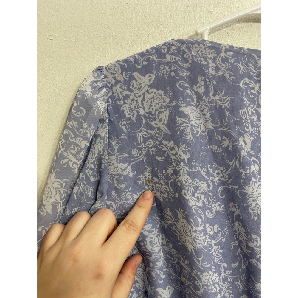 Caroline Constas Floral Mini Dress Blue Ruffle Long Sleeve Cottagecore Boho L - Picture 4 of 4